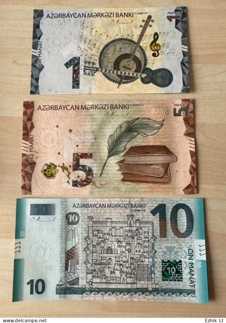 AZERBAIJAN UNC 1, 5 10 MANAT NOTES SET. New Design! 3 Notes! 2018 -2020(2021) - Azerbaïdjan