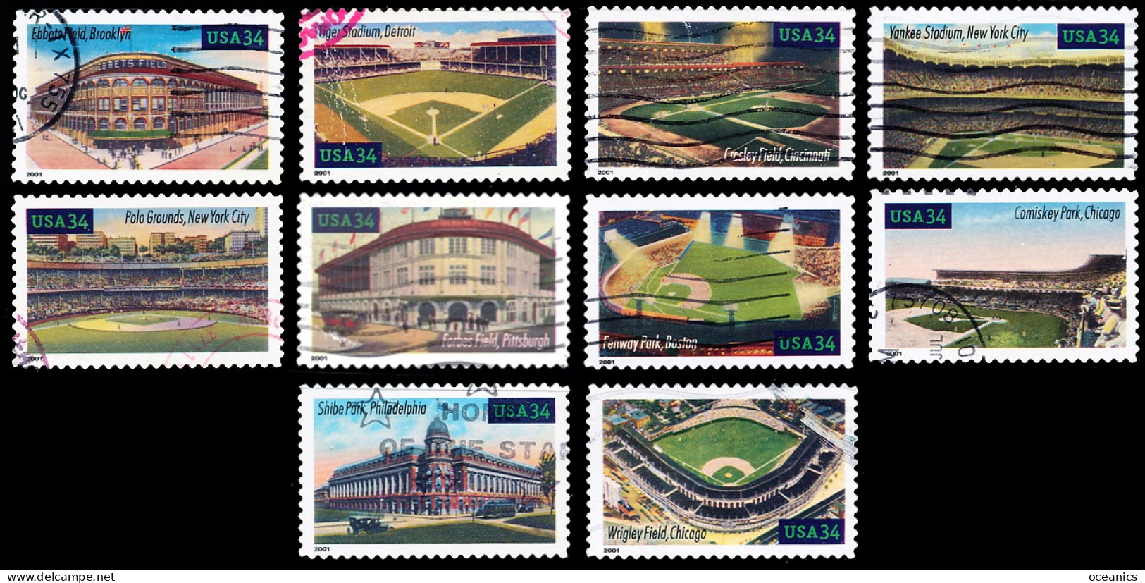 Etats-Unis / United States (Scott No.3510-18 - Stades De Baseball Légendaire / Legendary Playing Fields) (o) Set Of 10 - Gebruikt