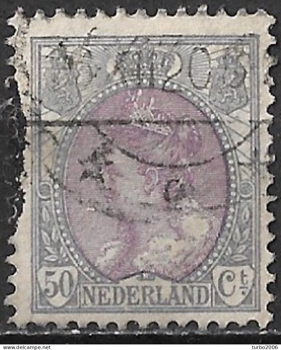 Afwijking Breuk In Onderlijn In 1899-1921 Koningin Wilhelmina 50 Cent Grijs / Violet NVPH 75 - Variétés Et Curiosités