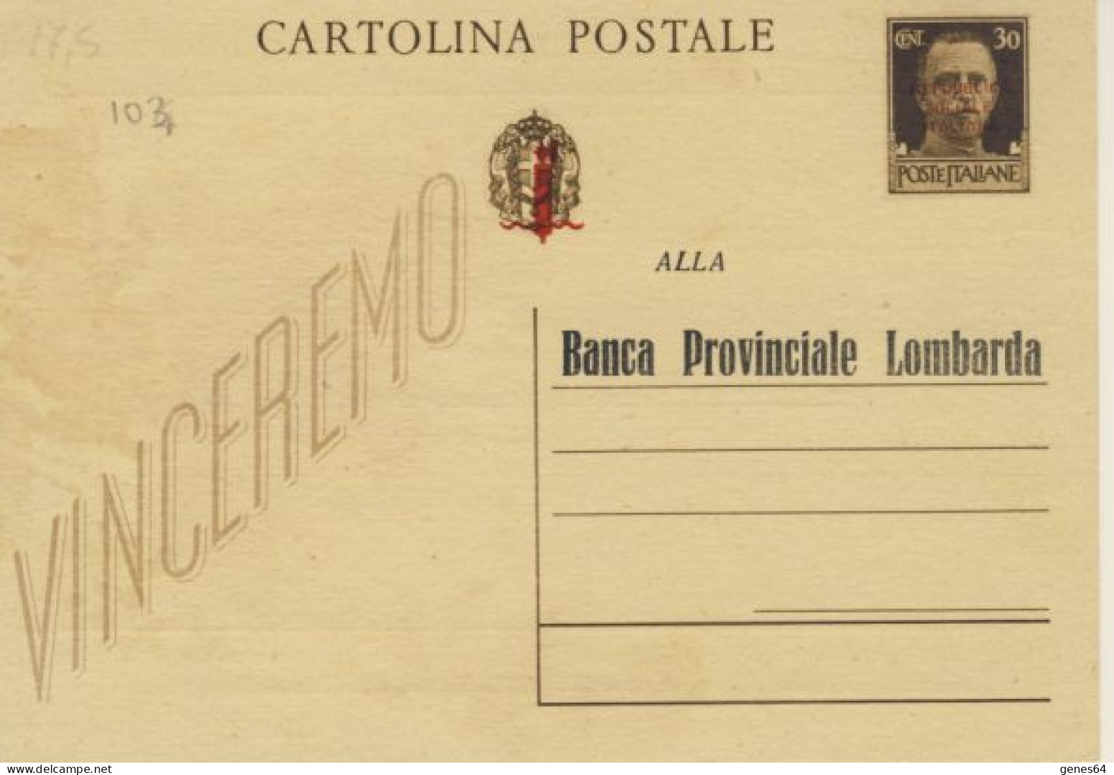 I.P. 30 C. Vinceremo Soprastampato Repubblica Sociale Italiana Con Fascio Di Emissione Privata Auotrizzata (2 Immagini) - Stamped Stationery