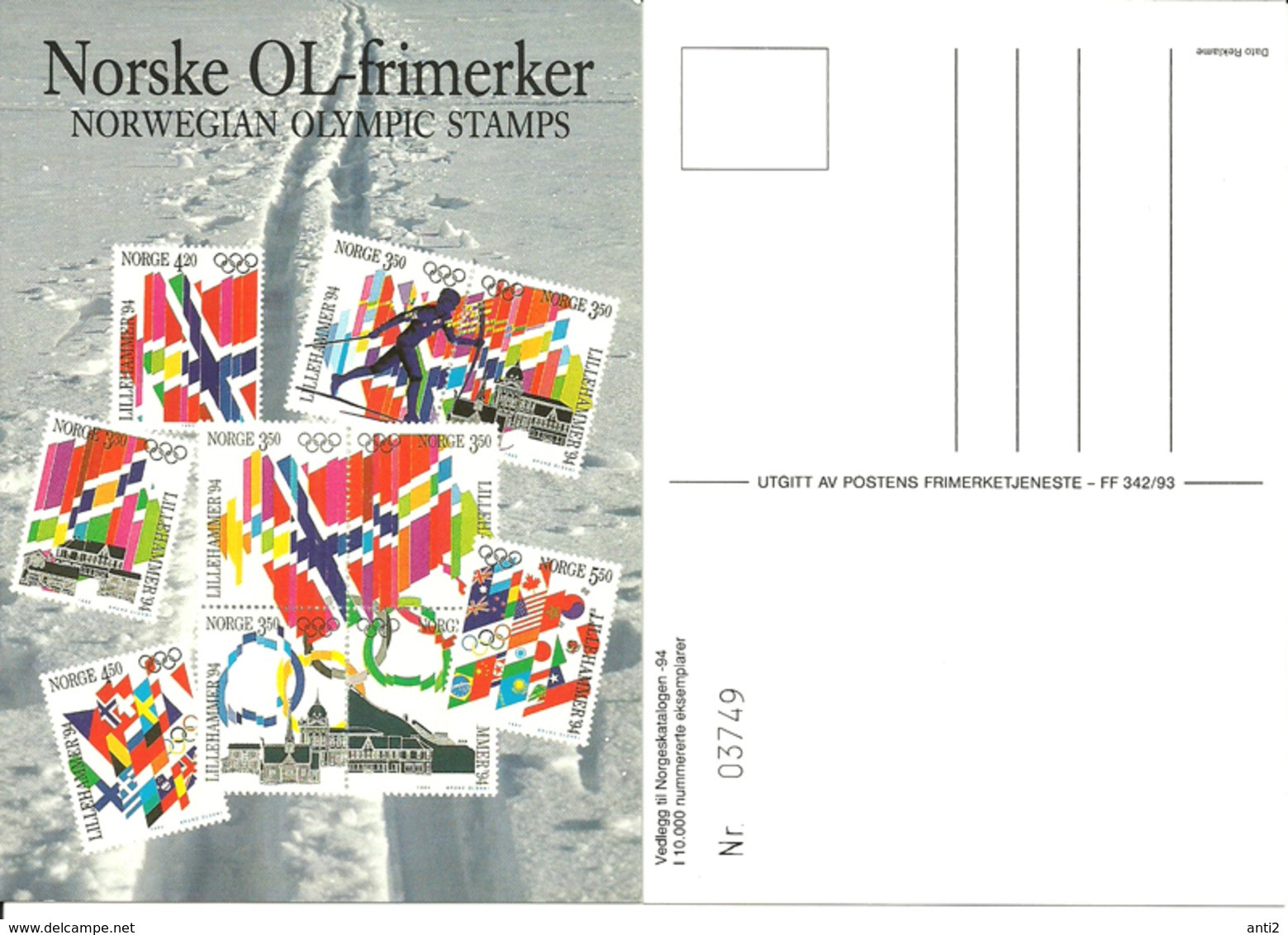 Norway - Norge 1994 Unused Card Norwegian OL-stamps, Issued With NK 94 - Stamp Catalog - Lettres & Documents