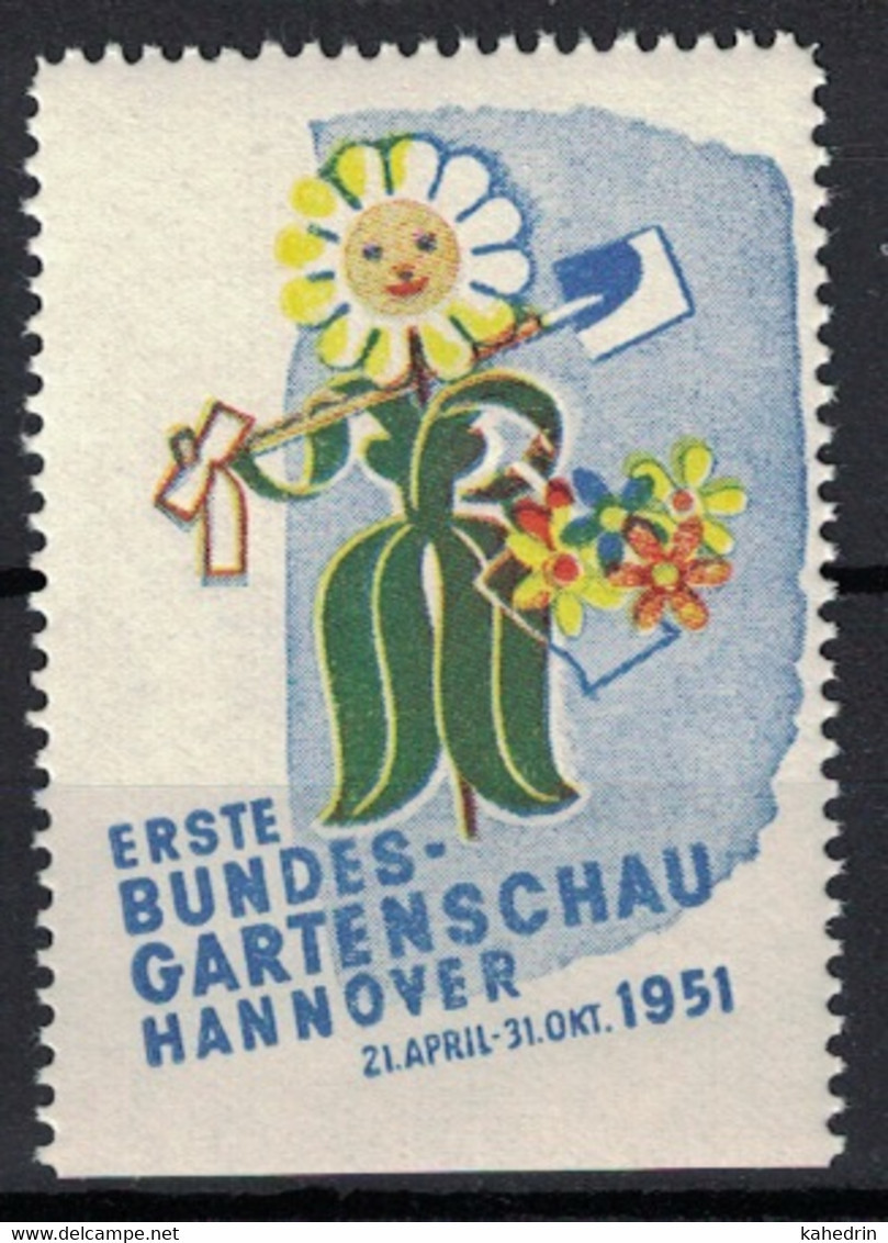 Germany 1951 Poster Stamp Vignette Reklamemarke 1e Bundes-Gartenschau Hannover Flower Garden - Vignettes De Fantaisie