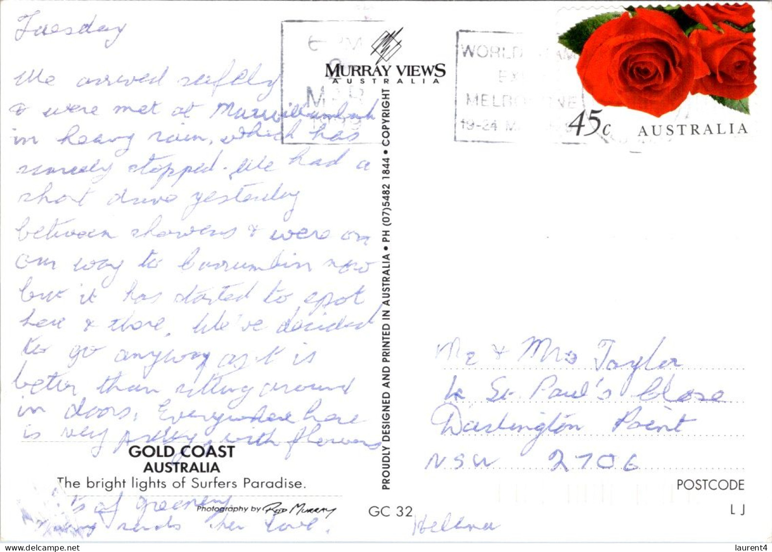 11-7-2023 (1 S 43) Australia - QLD - Gold Coast (posted 1990's With Flower Stamp) - Gold Coast