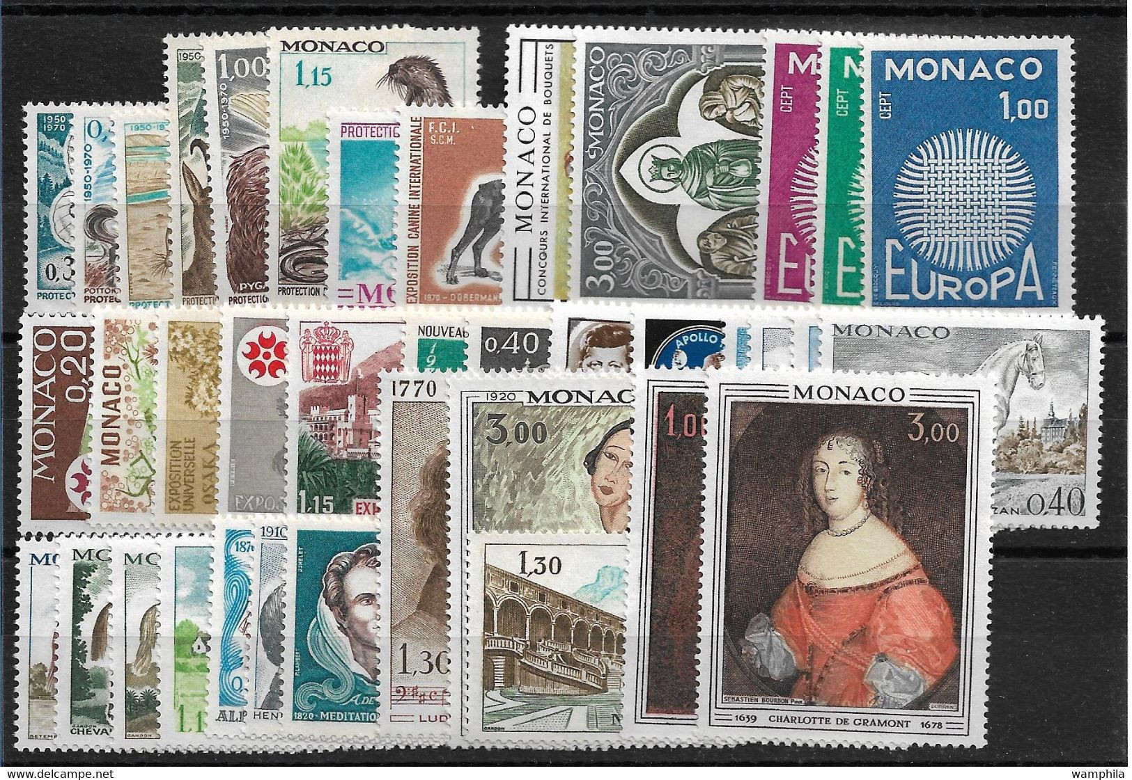 Monaco Année Complète 1970, 38 Timbres**/ Neufs Sans Charnière. Cote 69€. - Komplette Jahrgänge