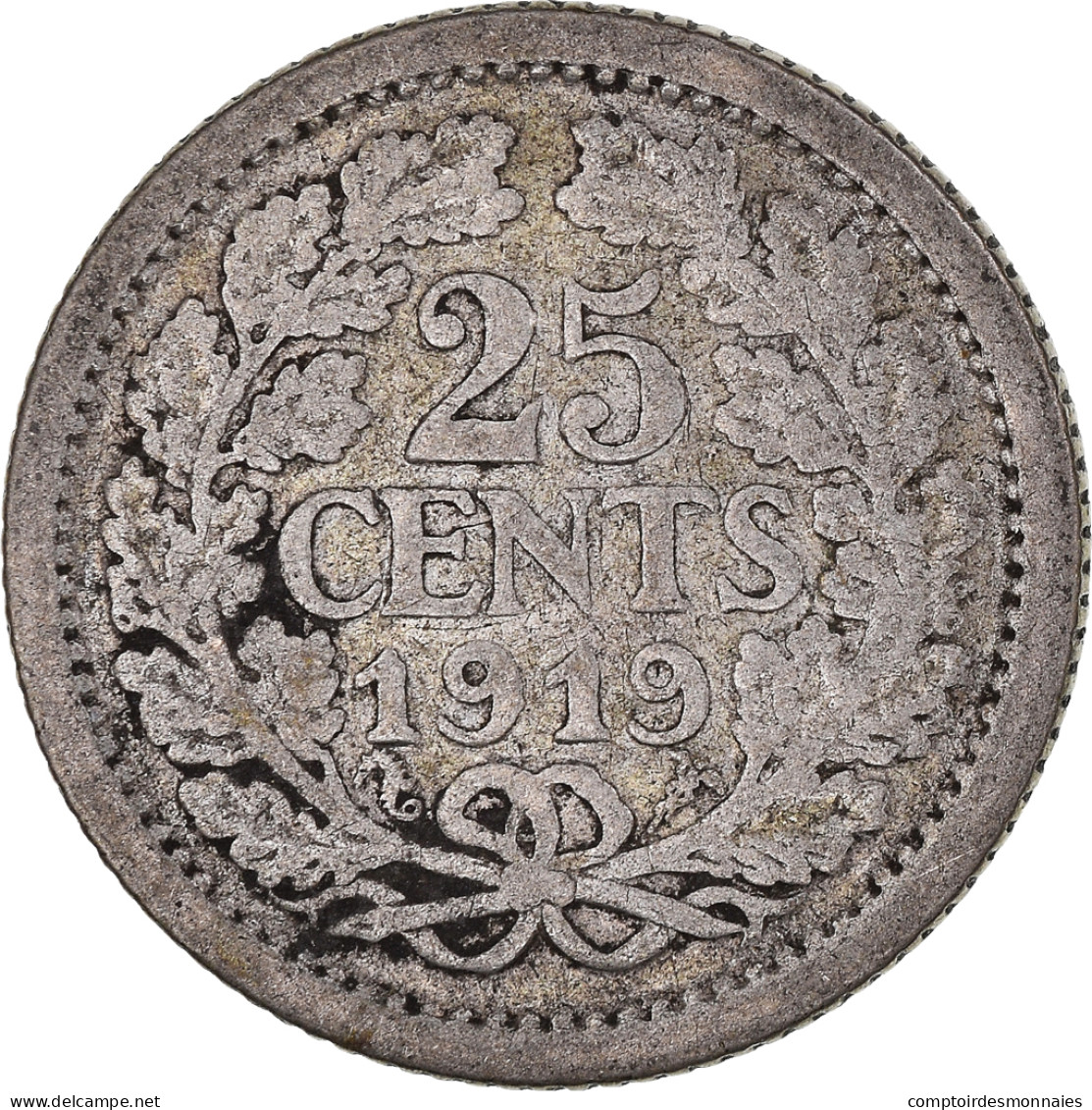 Monnaie, Pays-Bas, Wilhelmina I, 25 Cents, 1919, Utrecht, TB, Argent, KM:146 - 25 Centavos