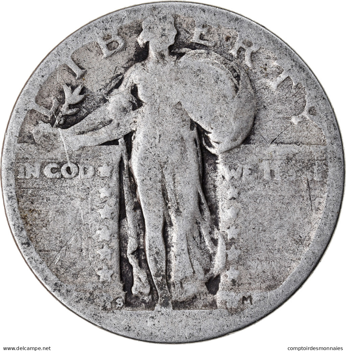 Monnaie, États-Unis, Quarter, B+, Argent, KM:145 - 1916-1930: Standing Liberty