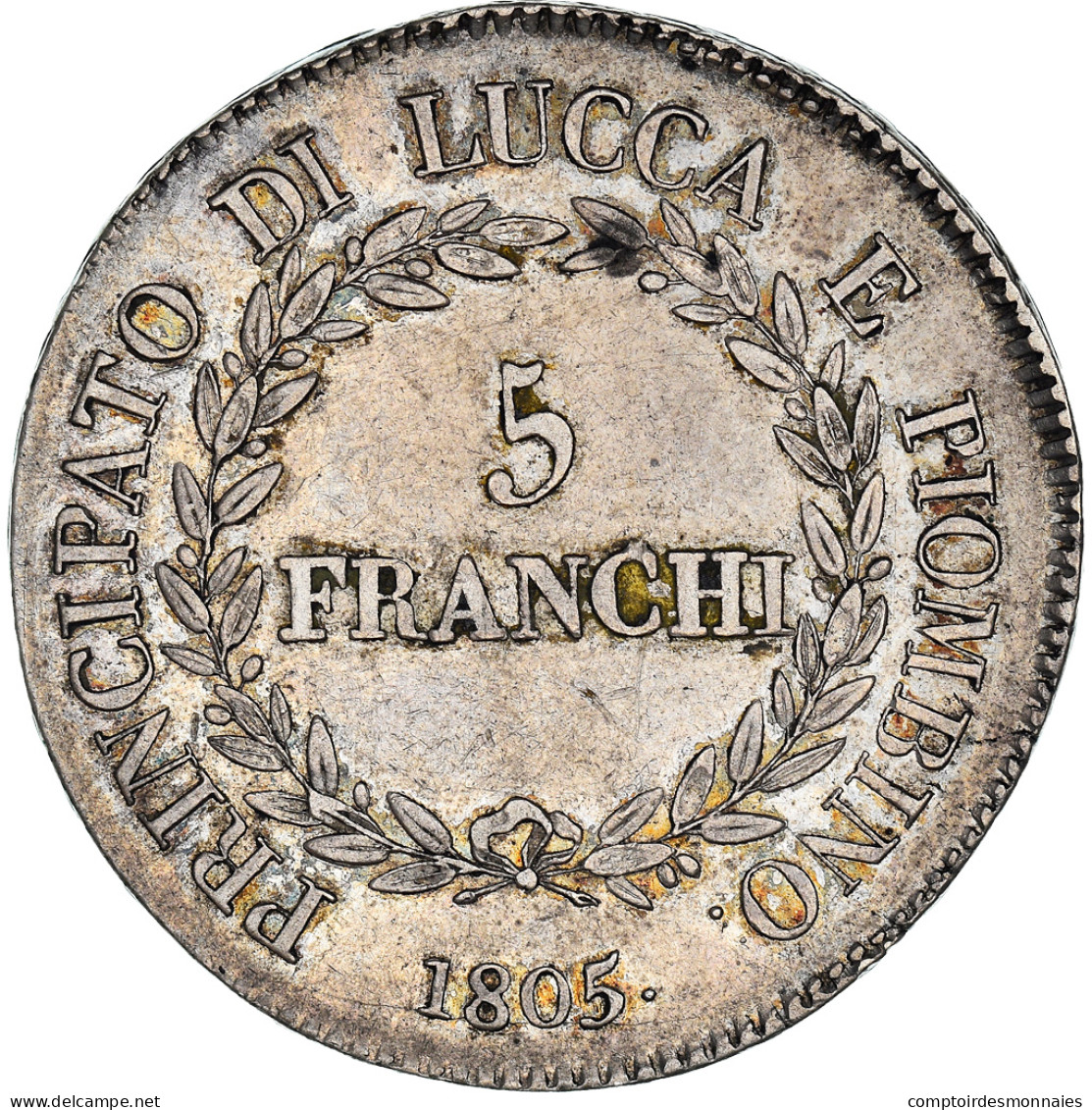 Monnaie, États Italiens, LUCCA, Felix And Elisa, 5 Franchi, 1805, Firenze - Lucca