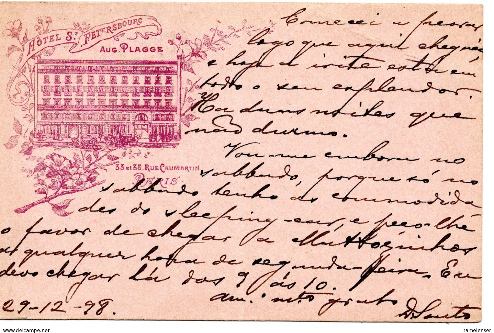 68063 - Frankreich - 1896 - Unfrank AnsKte PARIS -> Portugal, M Nachportostpl, O Nachporto! Le Senkr Bug - Sonstige & Ohne Zuordnung