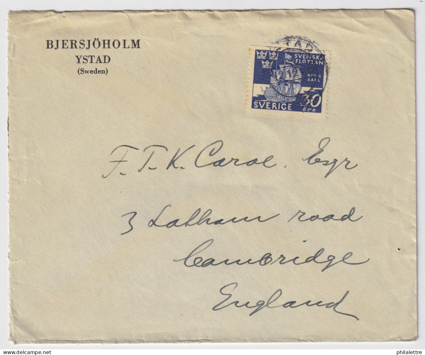 SUÈDE / SWEDEN - 1945 Facit F354A On Cover From YSTAD To CAMBRIDGE, England - Covers & Documents