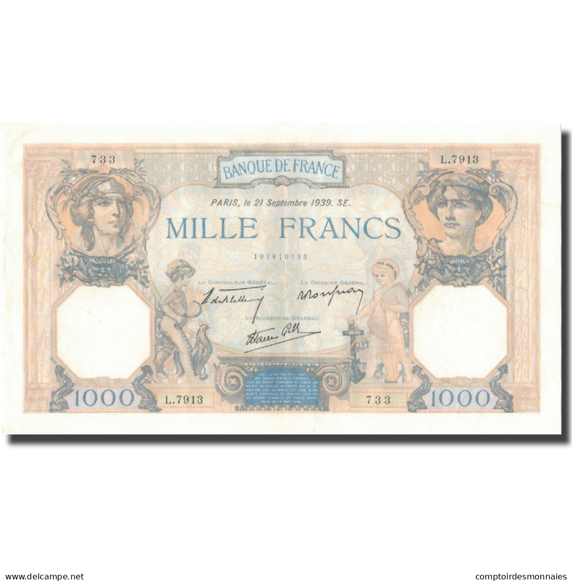 France, 1000 Francs, Cérès Et Mercure, 1939, 1939-09-21, SPL, Fayette:38.37 - 1 000 F 1927-1940 ''Cérès Et Mercure''