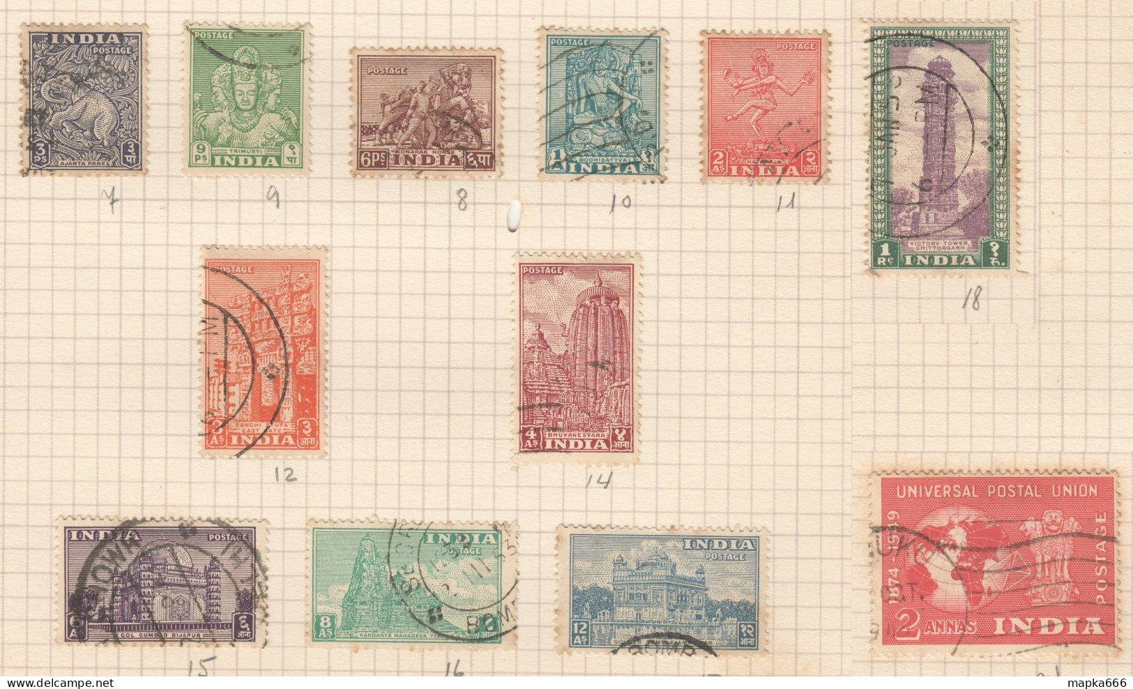 051-052 1949 India Art Architecture Upu Gibbons #309-326 12St Used - Used Stamps