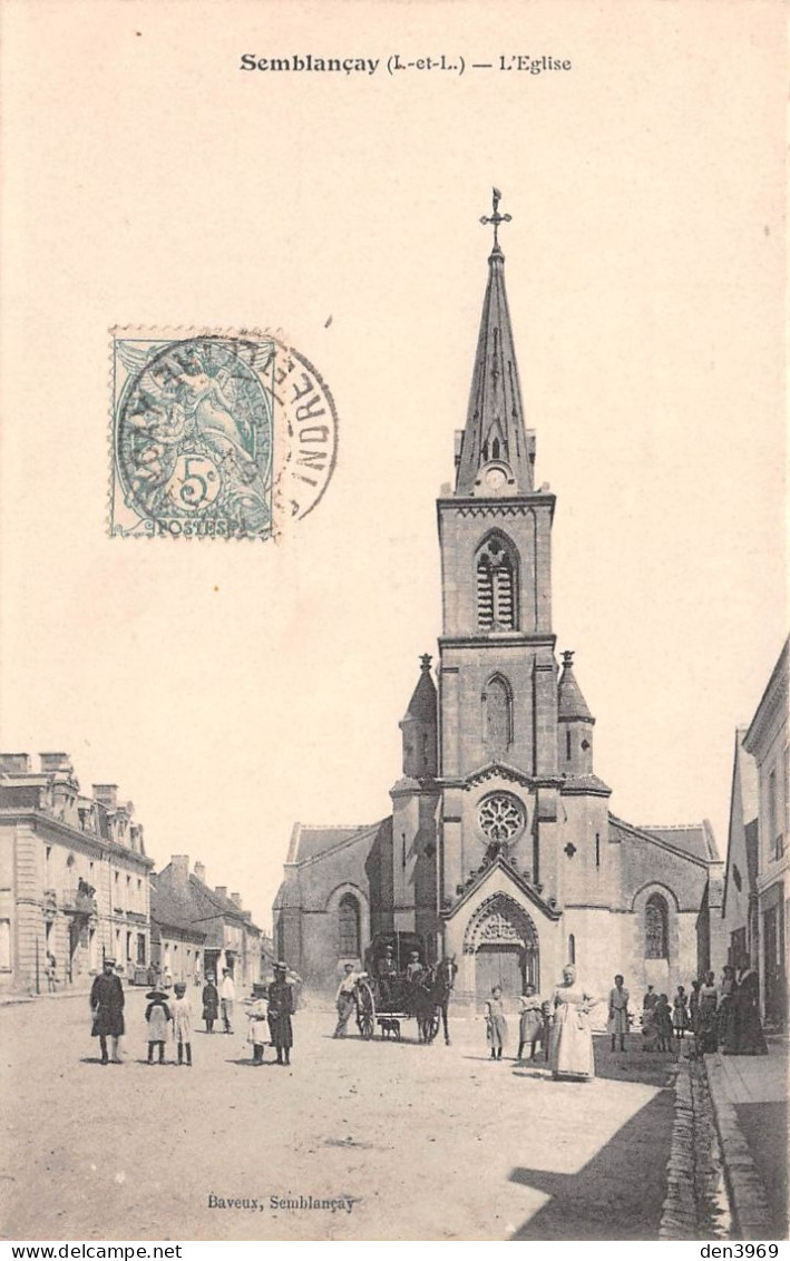 SEMBLANCAY (Indre-et-Loire) - L'Eglise - Attelage De Cheval - Voyagé 190? (2 Scans) - Semblançay