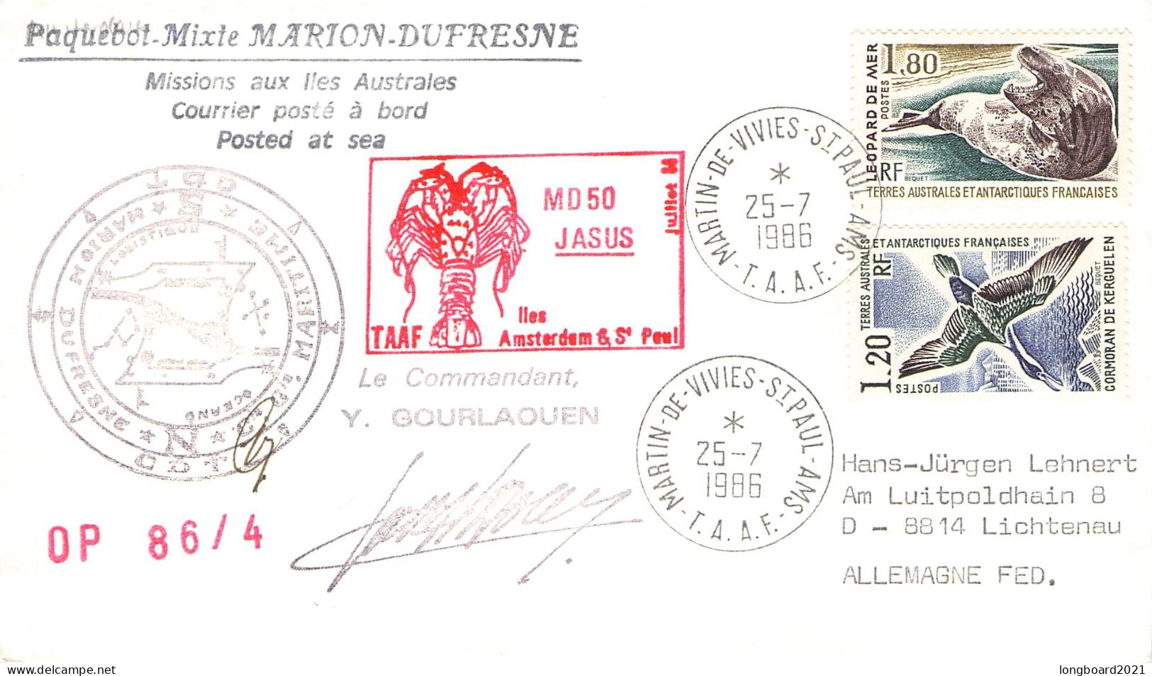 TAAF - PAQUEBOT 1986 Martin-de-vivies  / *476 - Lettres & Documents