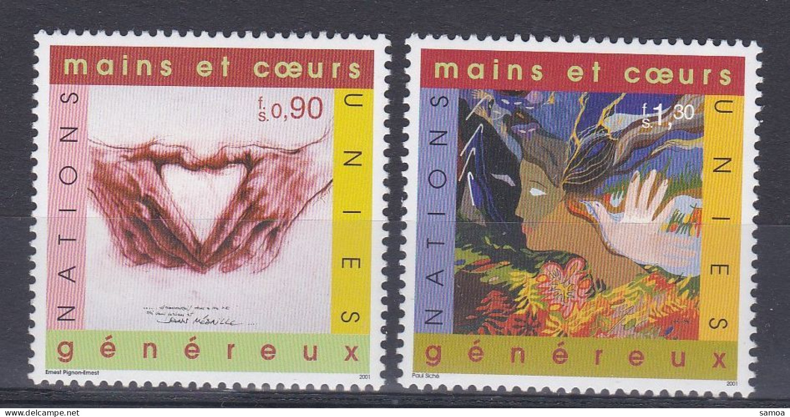 NU Genève 2001 428-29 ** Peintures Pignon Et Siché Handicaps Mains - Unused Stamps