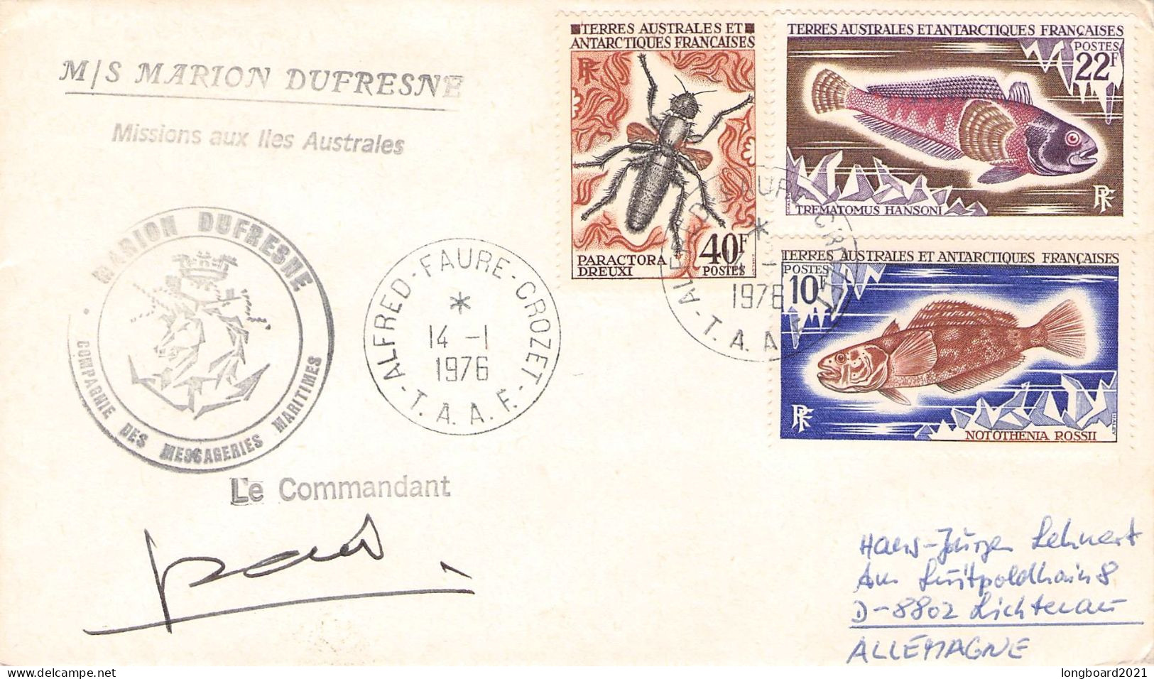 TAAF - SHIP MAIL "MARION DUFRESNE" 1976 ALFRED-FAURE  / *477 - Briefe U. Dokumente