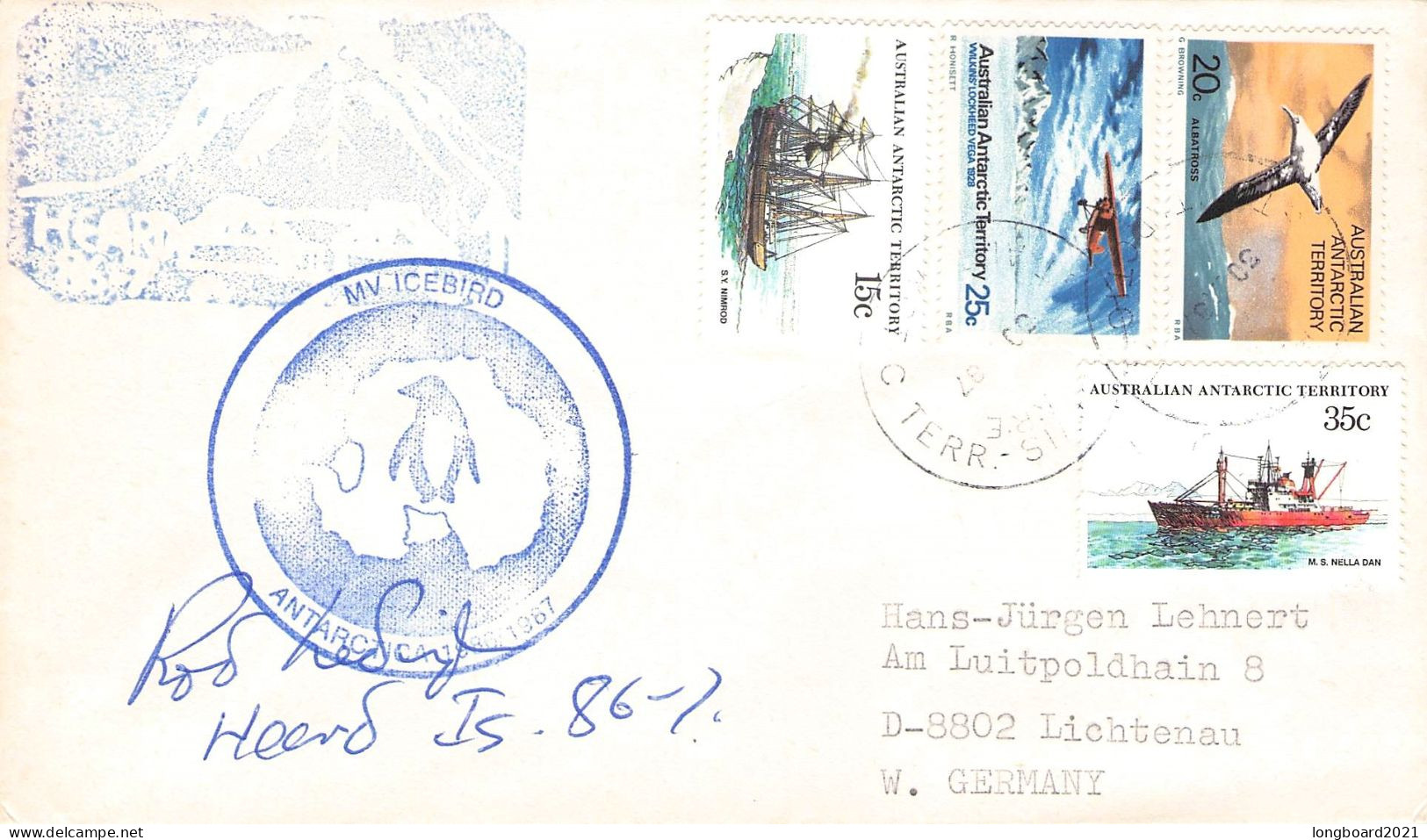 AUSTRALIAN ANTARCTIC TERR. - LETTER MV "ICEBIRD" 1987 HEARD ISLAND  / *481 - Covers & Documents