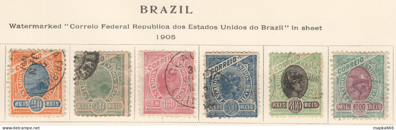 Bra028 1905 Brazil Rio De Janeiro Bay Allegory Watermark 'Correio Federal' Michel #155X-60X 155 Euro 6St Used - Used Stamps