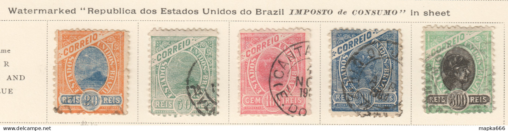 Bra029 1905 Brazil Rio De Janeiro Bay Allegory Watermark 'Imposto De Consumo' Michel #155Y-59Y 130 Euro 5St Used - Oblitérés