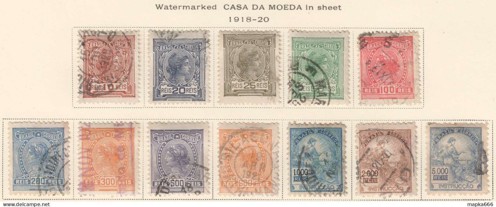 Bra038 1918-20 Brazil Watermarked Casa Da Moeda Michel #199-210 55 Euro Set Used - Used Stamps