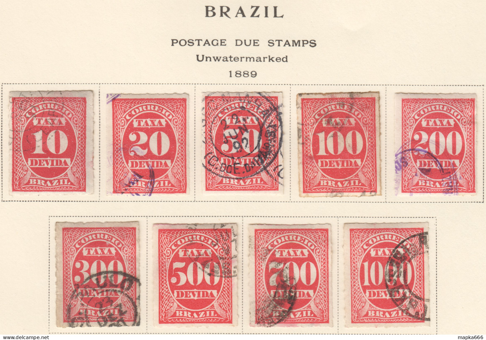 Bra184 1889 Brazil Postage Due Stamps Michel #1-9 85 Euro 1Set Used - Postage Due