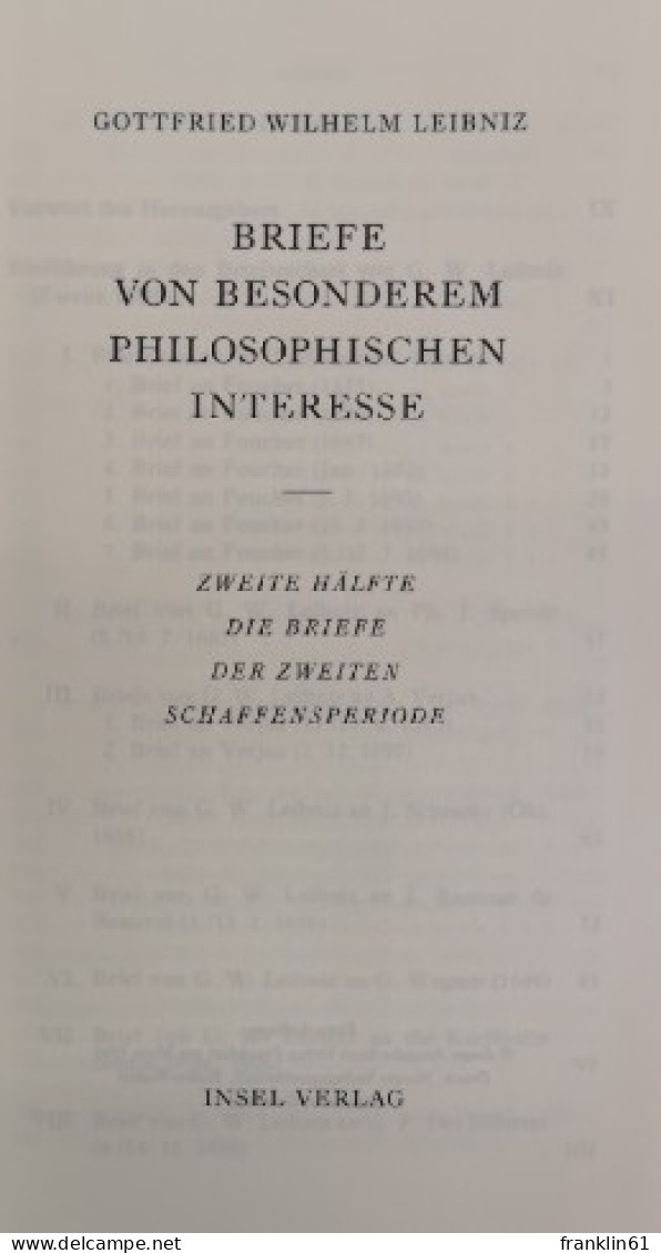 Leibniz, Gottfried Wilhelm. Philosophische Schriften 5.2.  Briefe Von Besonderem Philosophischen Interesse. Di - Filosofie