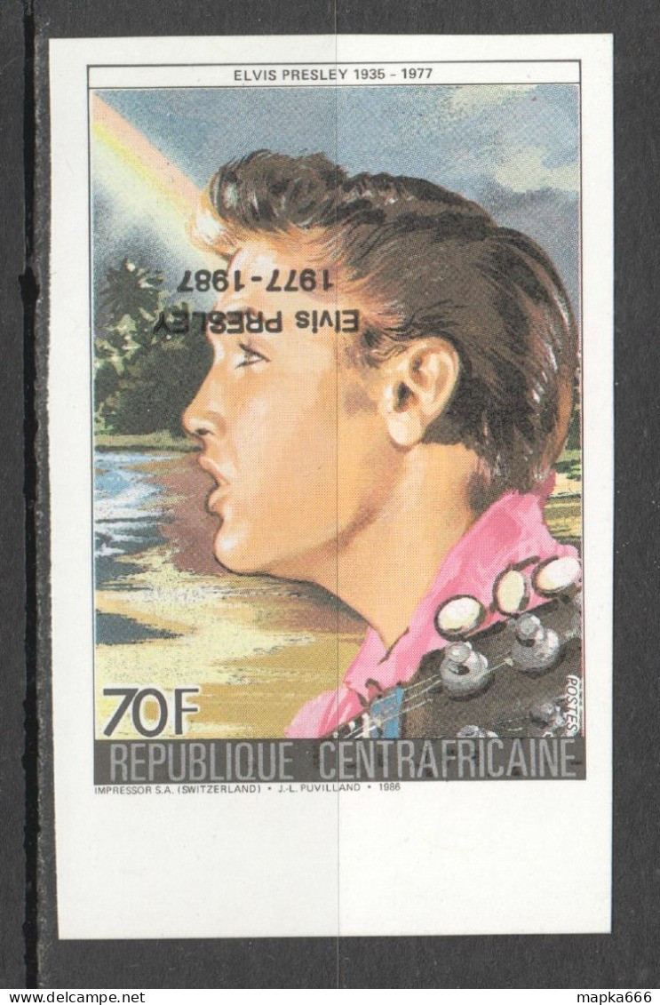 Fr354 Imperf 1987 Central Africa Upside Down Black Overprint Elvis Presley Michel #1295B 1St Mnh - Elvis Presley
