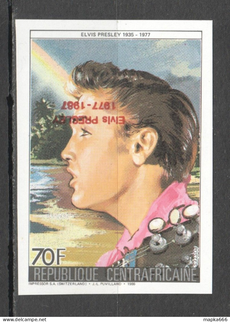 Fr356 Imperf 1987 Central Africa Upside Down Red Overprint Elvis Presley Michel #1295B 1St Mnh - Elvis Presley