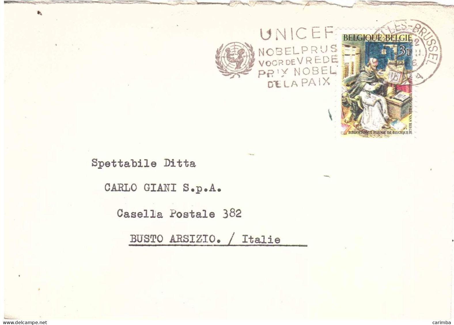 BELGIO ANNULLO TARGHETTA UNICEF - Vlagstempels