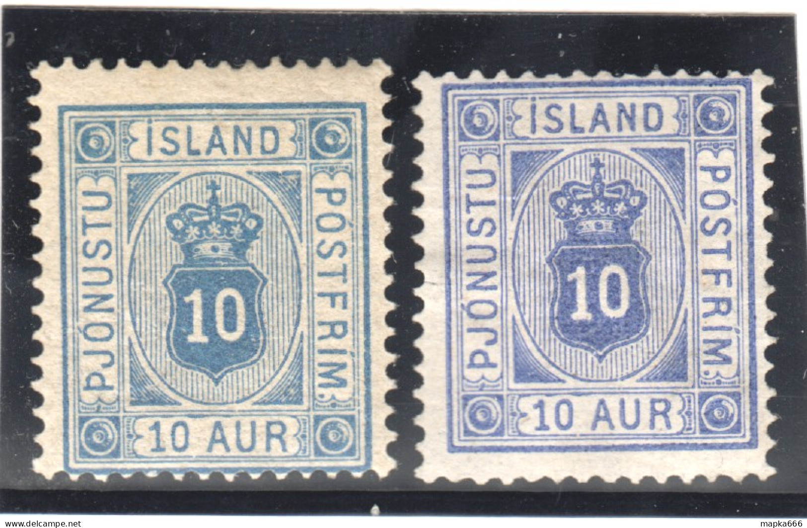 Sp605-606 1876 Iceland Service Stamp Crown Shield Perf 14X13.5 Michel #5Aa,5Ab 480 Euro 2St Lh - Unused Stamps