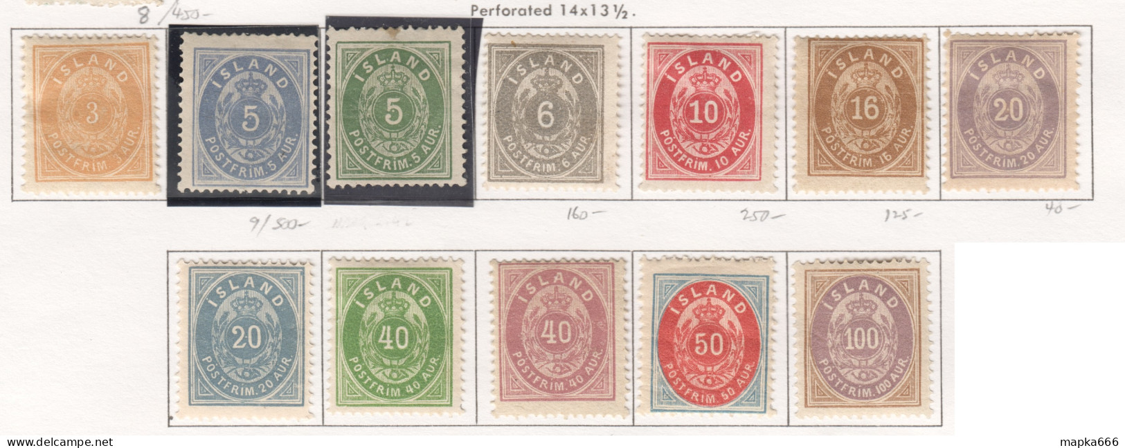 Sp610 1876-1882 Iceland Crown Inscribed 'Postfrim' Michel #6-9A,10Ab,11-13A,14Aa,15-17A 1540 Euro 12St Lh - Neufs