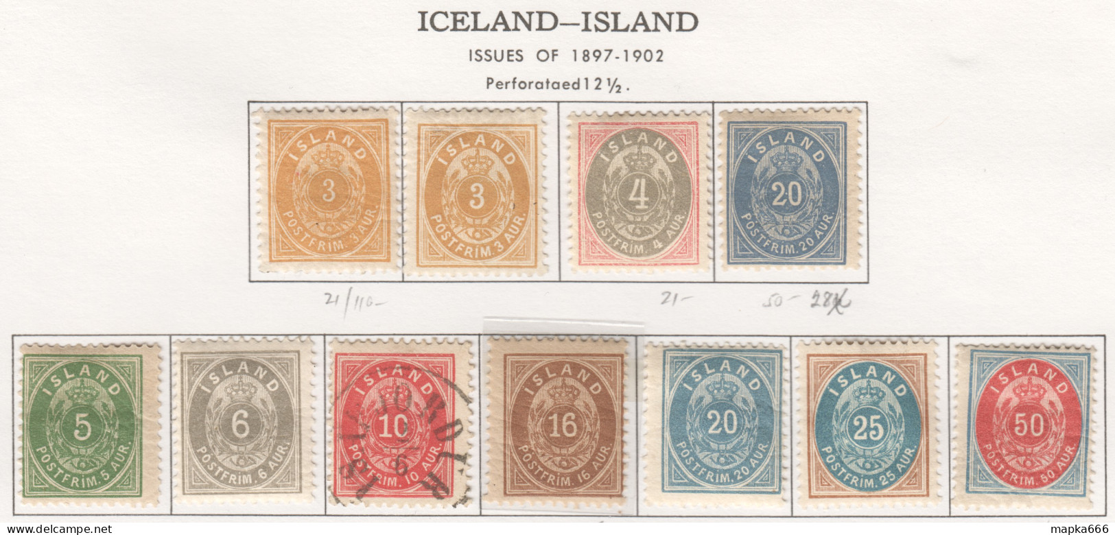 Sp612 1882-1901 Iceland Crown Inscribed 'Postfrim' 14X12.5 Michel #7-9B,12-14Ba,16A,16A,20-22 384 Euro 10St Lh, 1St Used - Unused Stamps