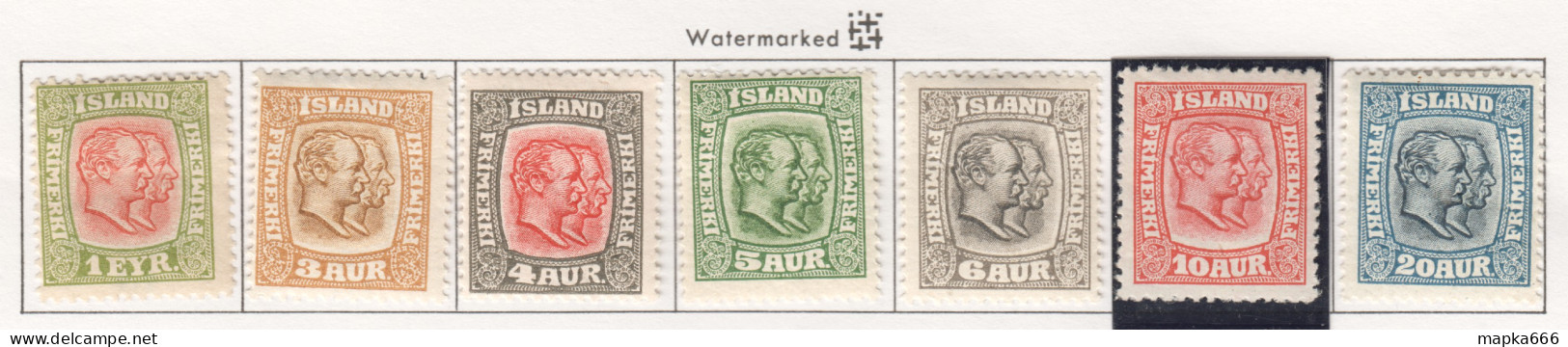 Sp626 1915-1918 Iceland Watermarked King Christian Ix Frederik Viii Michel #76-82 320 Euro 1Set Lh - Neufs