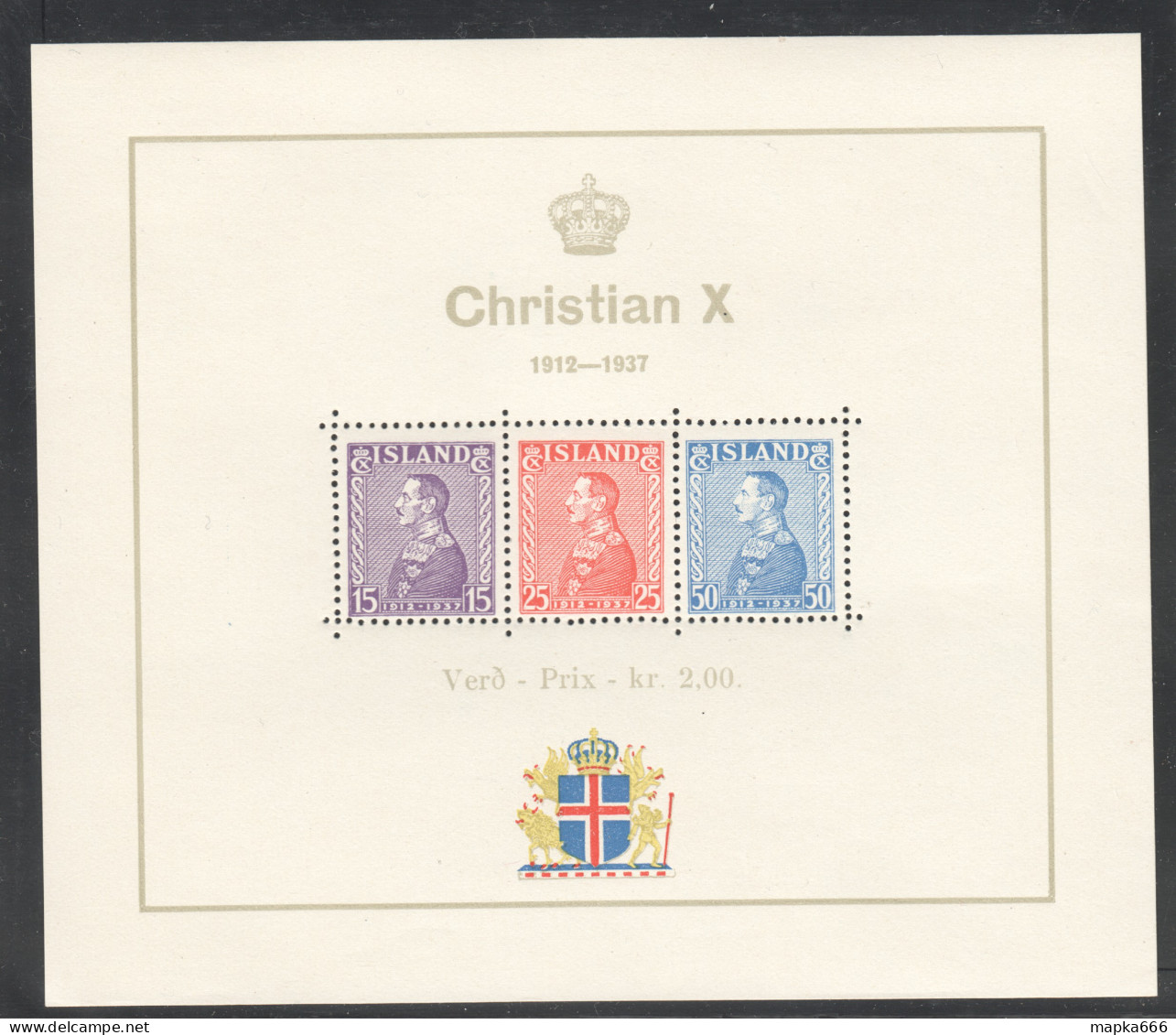 Sp655 1937 Iceland King Christian X Michel Bl1 70 Euro 1Bl Mnh - Blokken & Velletjes