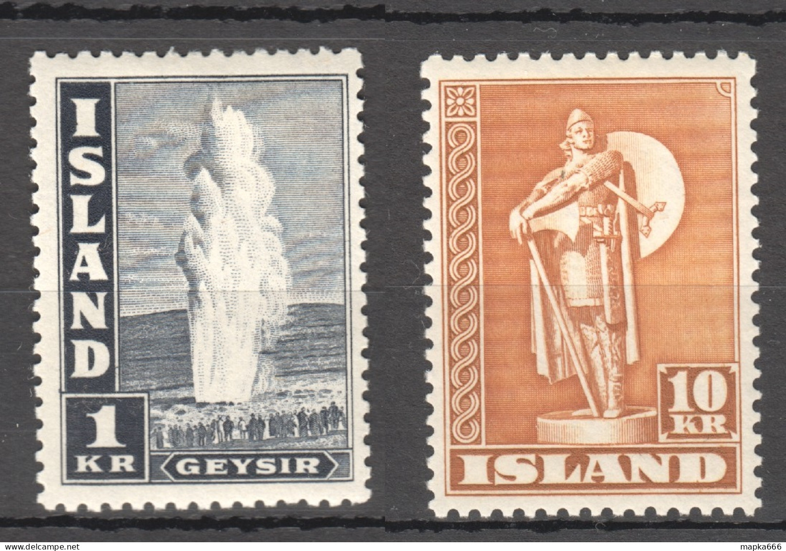 Sp667-668 1945 Iceland Geyser Statue Michel #239-40C 26 Euro 2St Mnh,Lh - Neufs