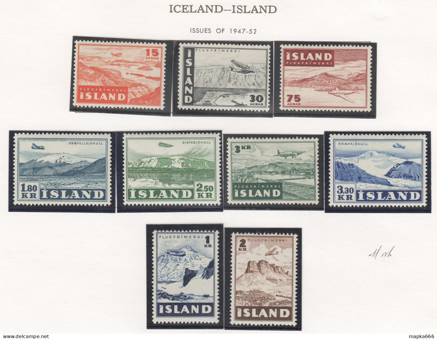 Sp676 1947,1952 Iceland Air Mail Landscapes Michel #241-6,278-80 54 Euro 2Set Mnh,Lh - Nuovi