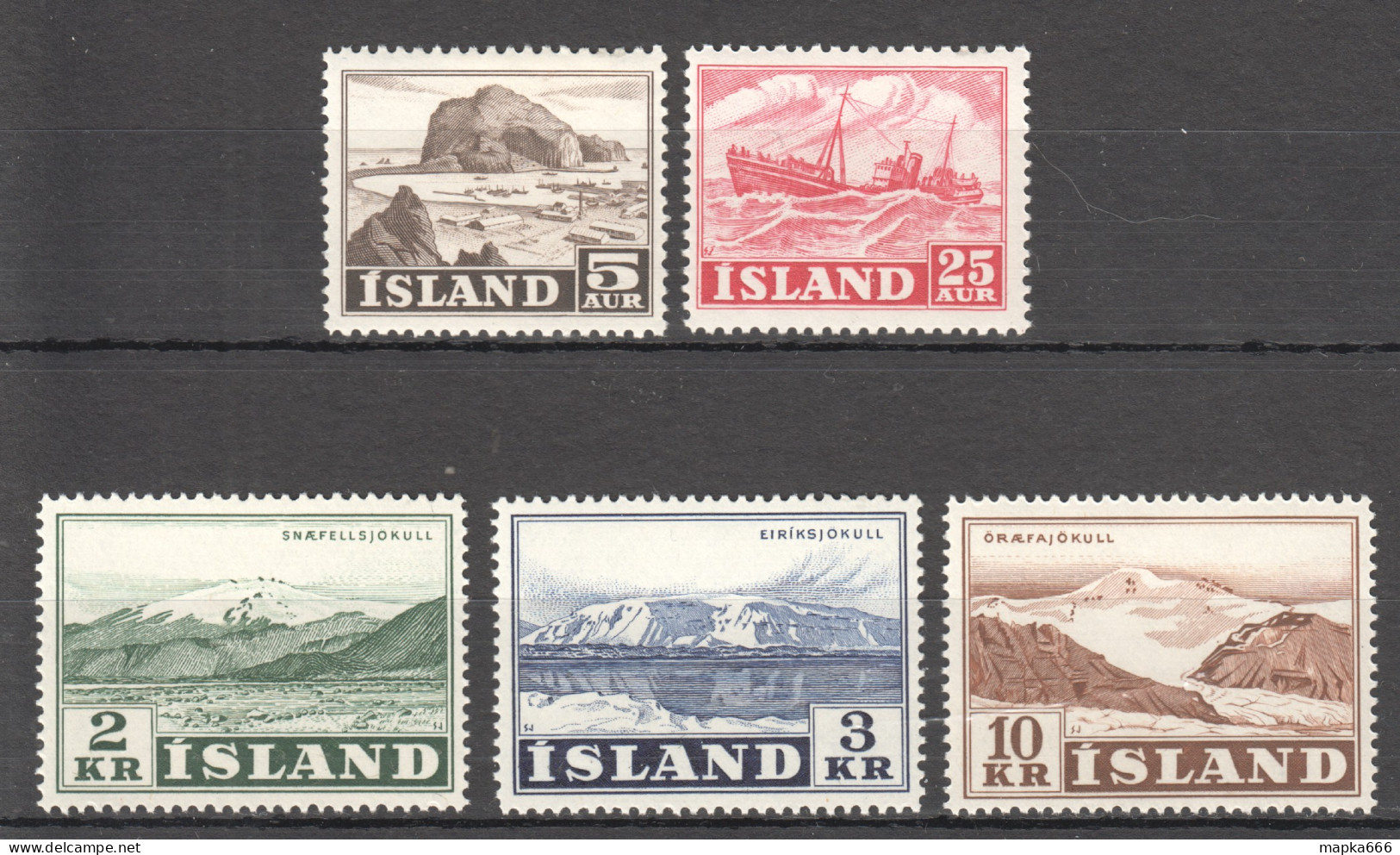 Sp682 1954,1957 Iceland Landscapes Michel #296,7,316-8 2Set Mnh - Unused Stamps
