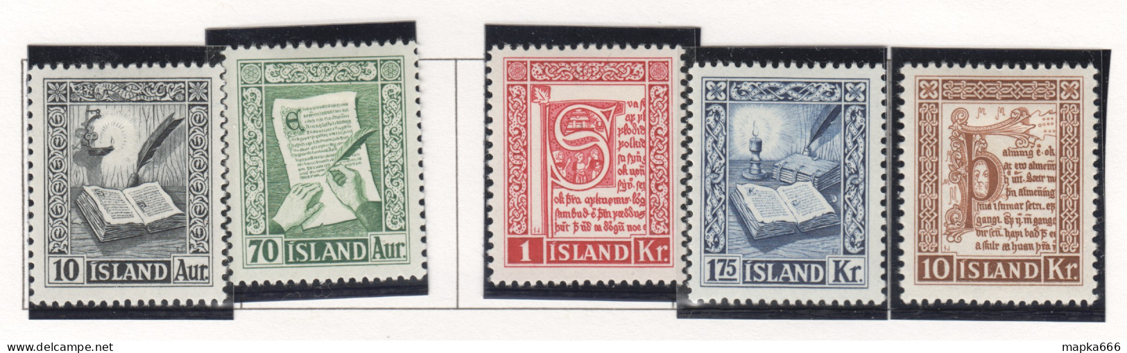 Sp687 1953 Iceland Manuscript Michel #287-91 35 Euro 1Set Mnh - Unused Stamps