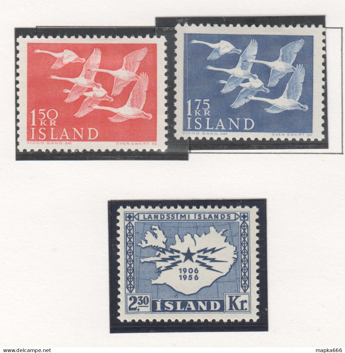 Sp693 1956 Iceland Fauna Birds Telephone Telegraph Michel #311-3 1St+1Set Mnh - Ungebraucht