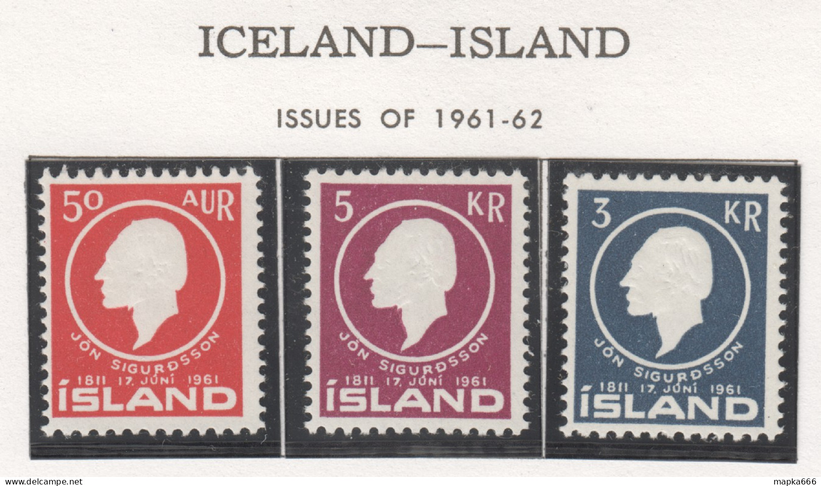 Sp705 1961 Iceland Jon Sigurdsson Michel #349-51 1Set Mnh - Unused Stamps