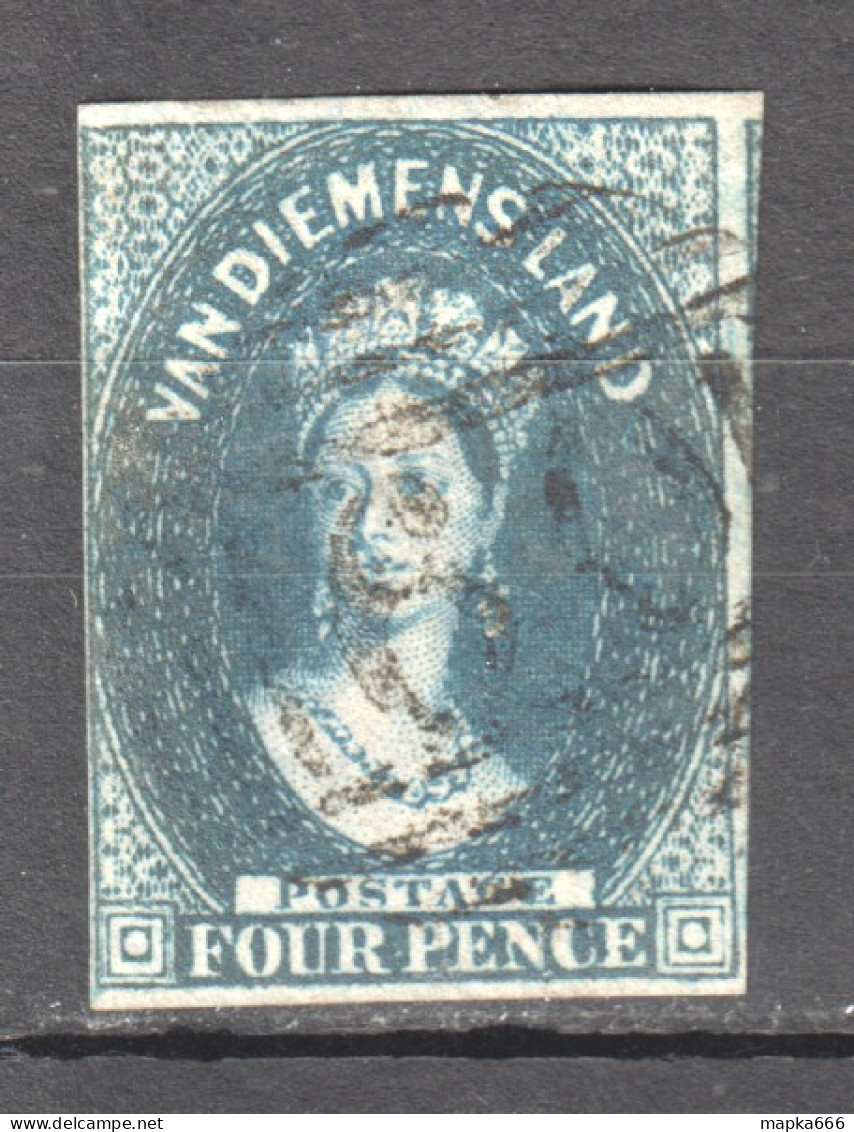 Tas008 1855 Australia Tasmania Four Pence Stamped 60 Launceston Good Edges Gibbons Sg #18 130 £ 1St Used - Other & Unclassified