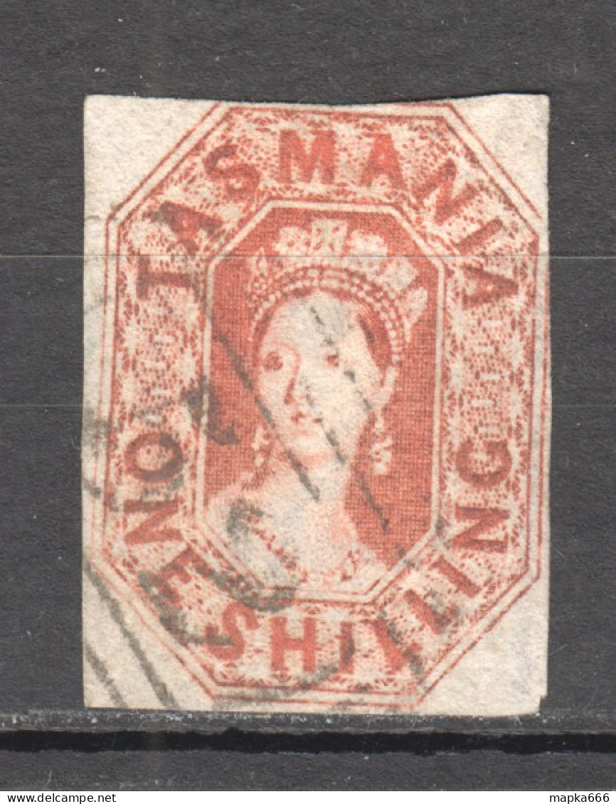 Tas043 1858 Australia Tasmania One Shilling Stamped 52 Launceston Gibbons Sg #41 80 £ 1St Used - Oblitérés