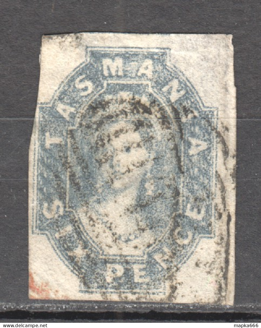 Tas047 1860 Australia Tasmania Six Pence Gibbons Sg #48 75 £ 1St Used - Oblitérés