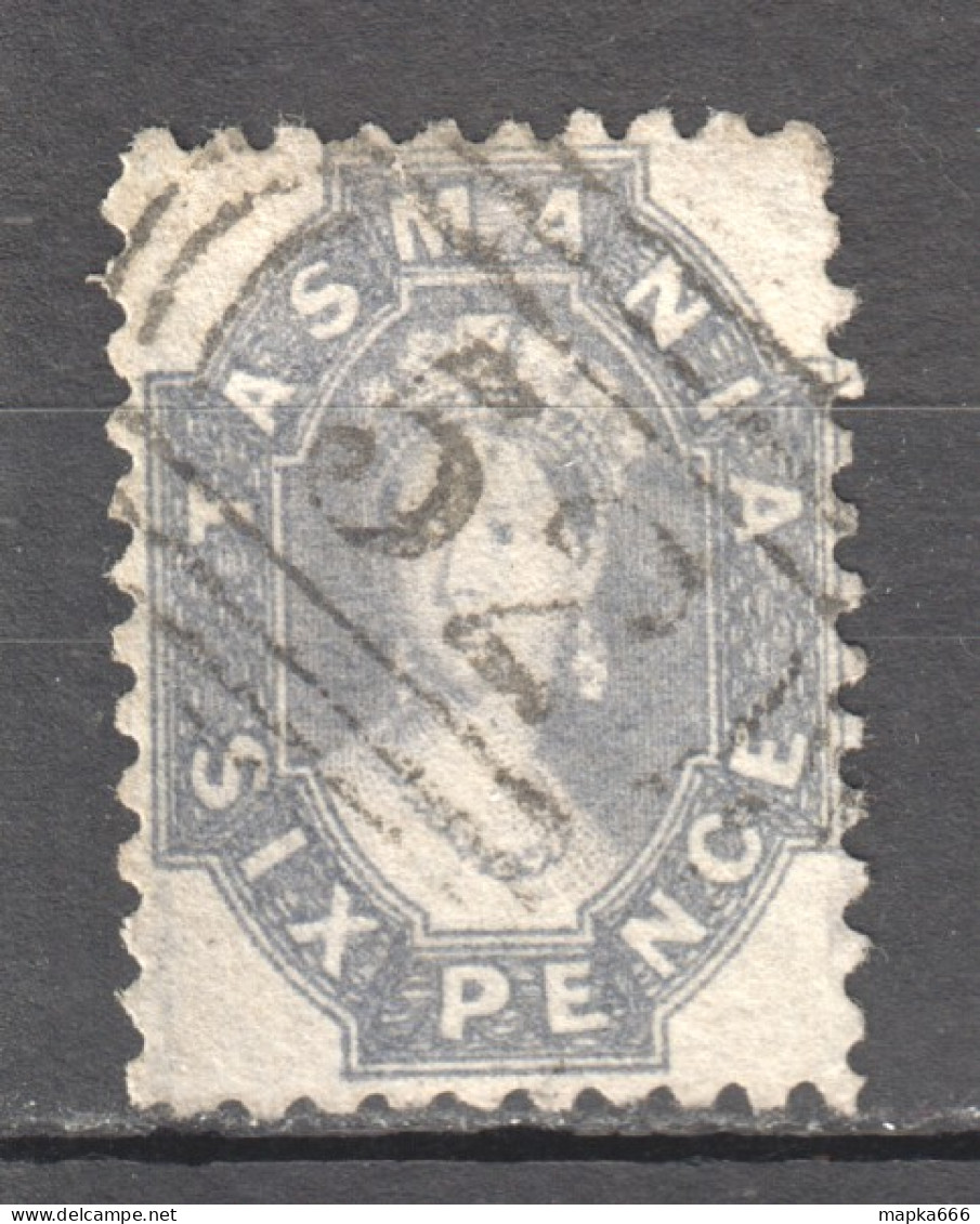 Tas080 1864 Australia Tasmania Six Pence Stamped 52 Launceston Gibbons Sg #64 25 £ 1St Used - Used Stamps