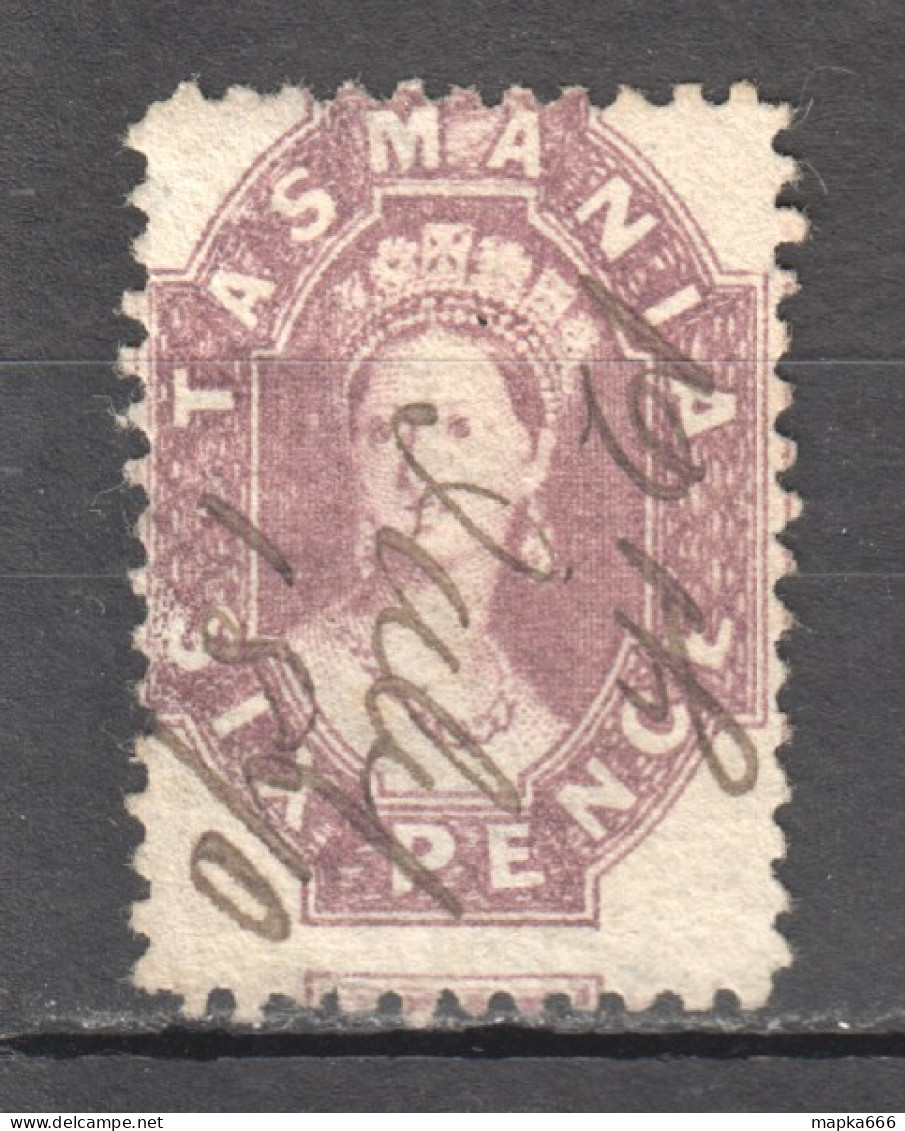 Tas096 1865 Australia Tasmania Six Pence Pen Cancellation Gibbons Sg #76 42 £ 1St Used - Used Stamps