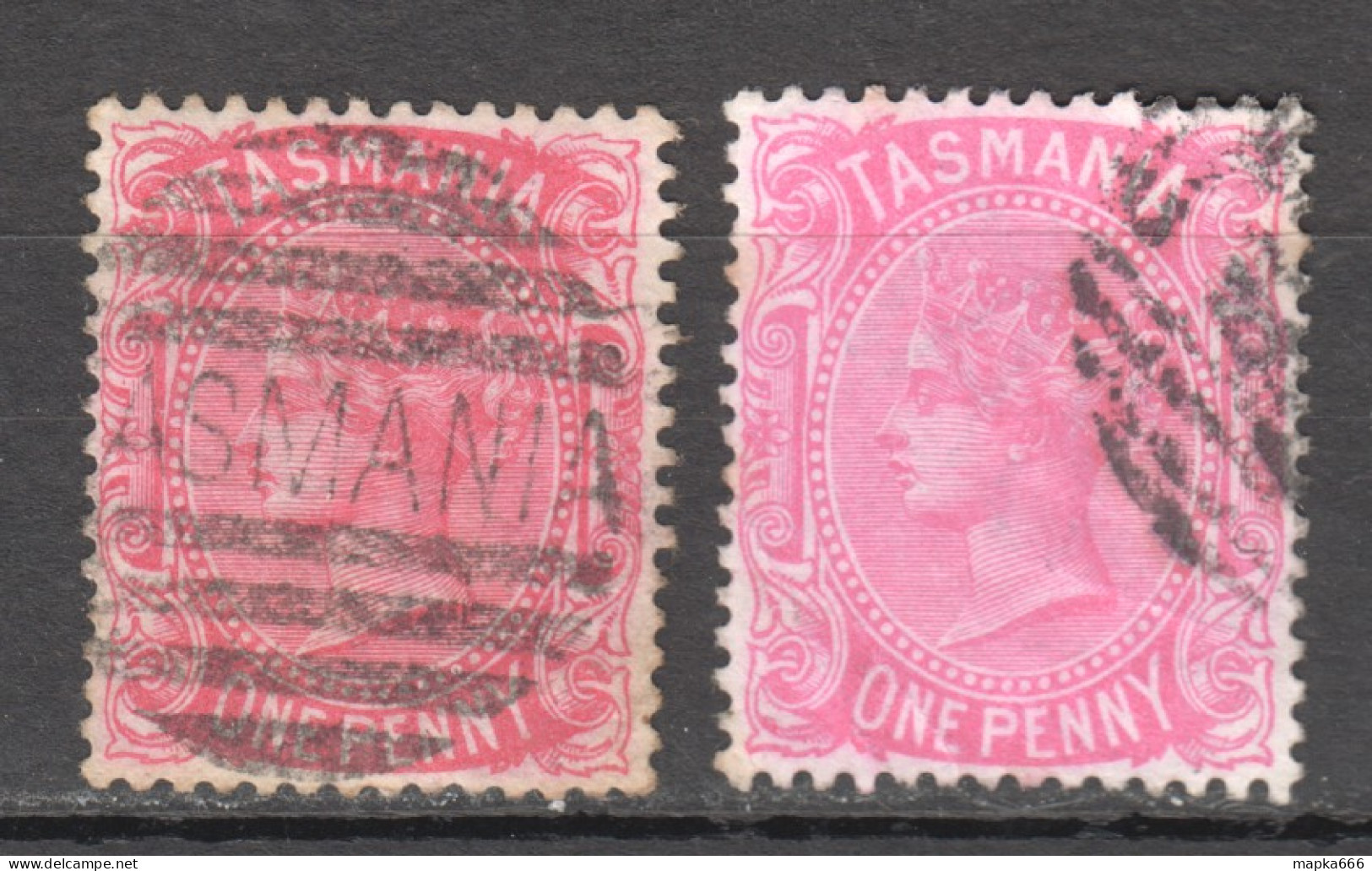 Tas127 1878 Australia Tasmania One Penny Gibbons Sg #156 2St Used Different Tints - Gebraucht