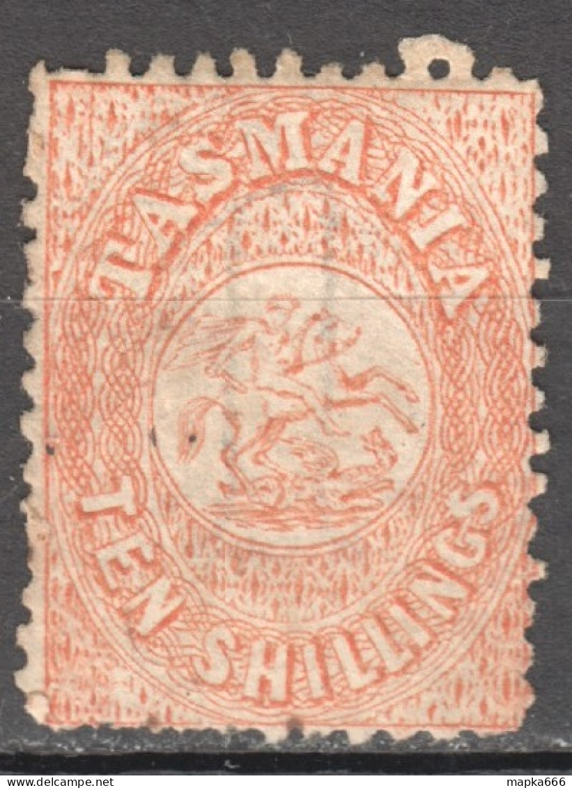 Tas204_7 1863 Australia Tasmania Perf 11.5X12 Ten Shillings Fiscal Gibbons Sg #F25 350 £ 1St Used - Usati