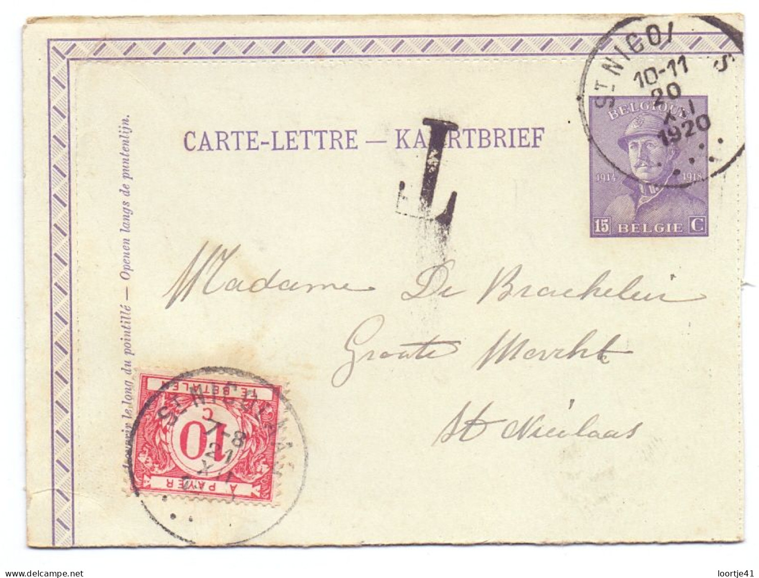 Kaartbrief Carte Lettre - Stekene Naar Sint Niklaas - 1920 - Briefumschläge