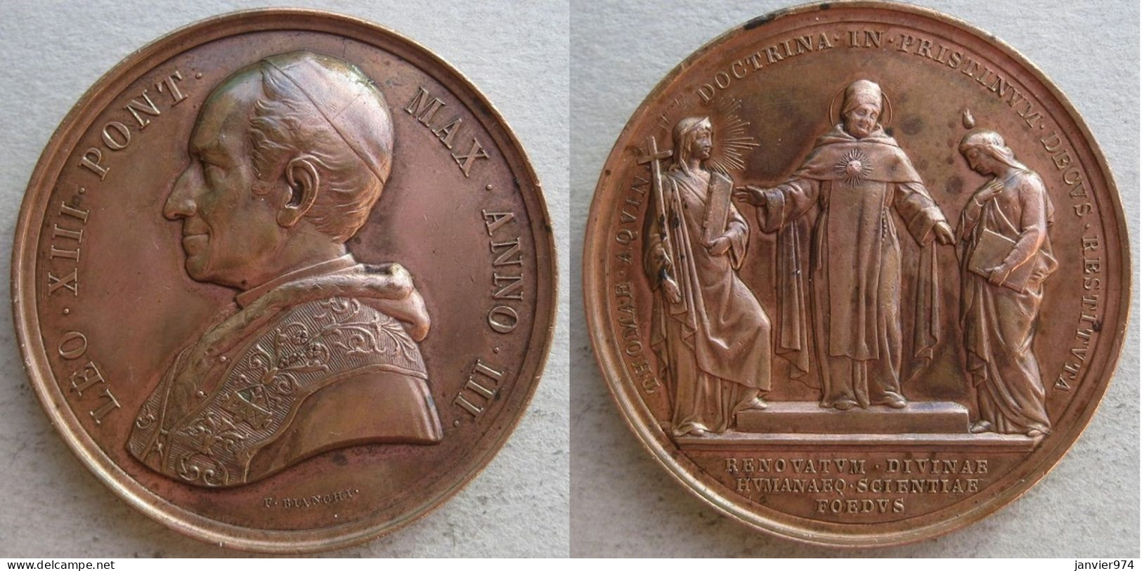 Médaille En Cuivre 1880 Léon XIII  An III . S. Tommaso D’Aquino Fra La Scienza E La Chiesa, Par BIANCHI - Royal/Of Nobility