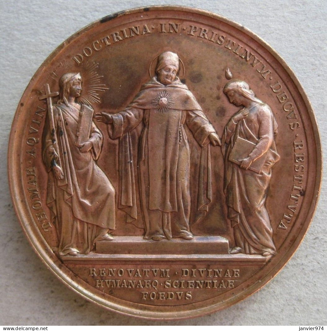 Médaille En Cuivre 1880 Léon XIII  An III . S. Tommaso D’Aquino Fra La Scienza E La Chiesa, Par BIANCHI - Royaux/De Noblesse