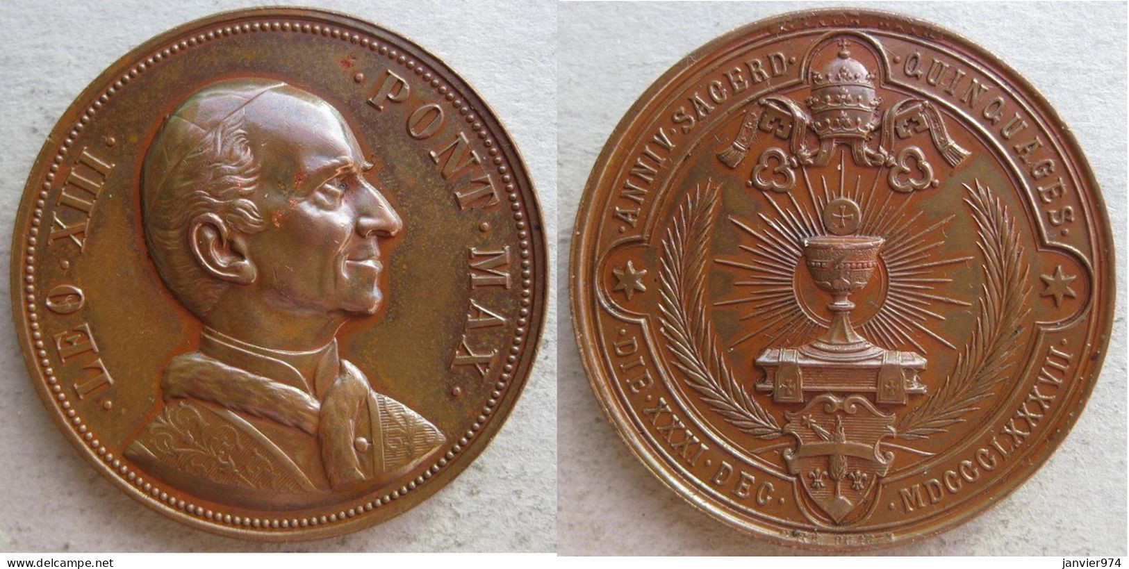 Médaille En Bronze Léon XIII 1887 . 50e Jubilé Sacerdotal, Sans Signature - Monarquía/ Nobleza